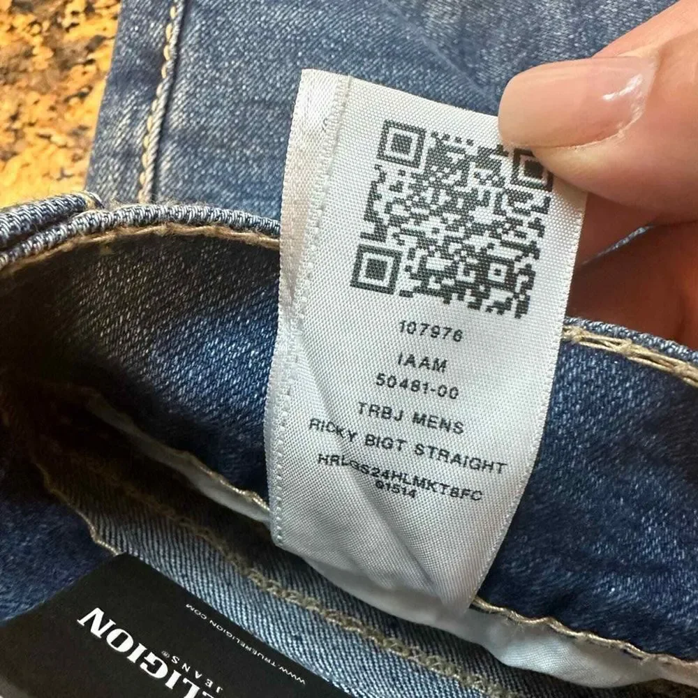 True Religion Ricky Big T Relaxed Straight‎ Jean Size 36 Inseams 34 NWT $199